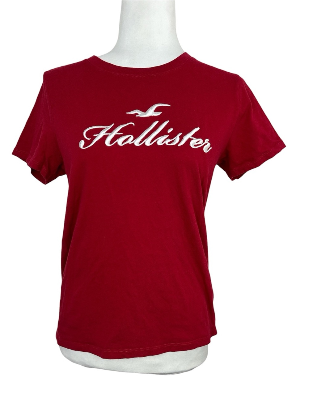 Hollister Red Women's Top with white embroidered spell out Logo Size S